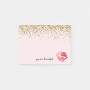 Pink Gold Glitzer Glam Watercolor Kiss Post-it Klebezettel
