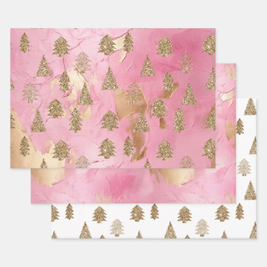 Pink Gold Glitzer Glam Weihnachtsbaumen Geschenkpapier Set (Set)