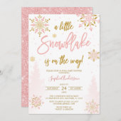 Pink Gold Glitzer Kleine Snowflake Babydusche Einladung (Vorne/Hinten)