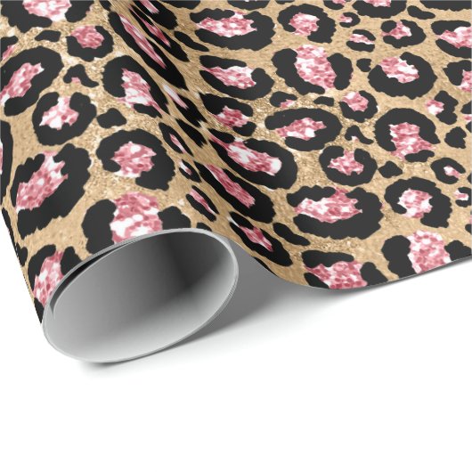 Pink Gold Glitzer Leopard Animal Print Geschenkpapier (Rolleneckpunkt)