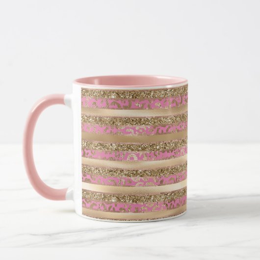 Pink Gold Glitzer Leopard Druckstreifen Tasse (Links)