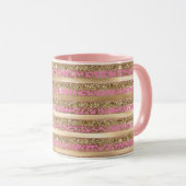 Pink Gold Glitzer Leopard Druckstreifen Tasse (VorderseiteRechts)