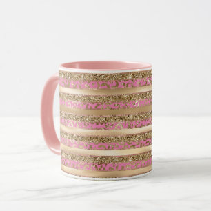 Pink Gold Glitzer Leopard Druckstreifen Tasse