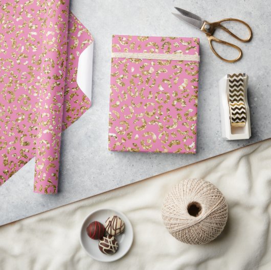 Pink Gold Glitzer Leopard Print Geschenkpapier (Kunsthandwerk)