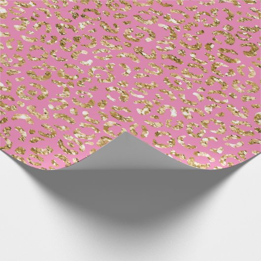 Pink Gold Glitzer Leopard Print Geschenkpapier (Ecke)