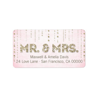 Pink & Gold Glitzer Look Mr. & Mrs Labels Adressaufkleber