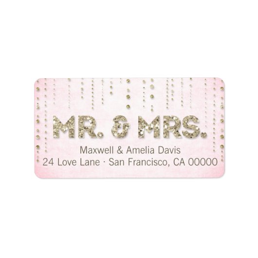 Pink & Gold Glitzer Look Mr. & Mrs Labels Adressaufkleber (Vorne)
