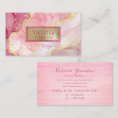 Pink Gold Glitzer Marble Geode Monogram Agate Visitenkarte (Vorne/Hinten)