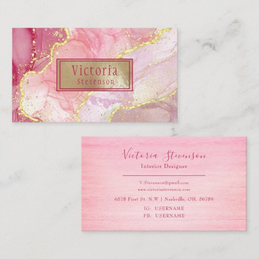 Pink Gold Glitzer Marble Geode Monogram Agate Visitenkarte (Vorne/Hinten)