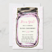 Pink Gold Glitzer Mason Jar Girl Kinderdusche Einladung (Vorderseite)