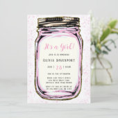Pink Gold Glitzer Mason Jar Girl Kinderdusche Einladung (Stehend Vorderseite)