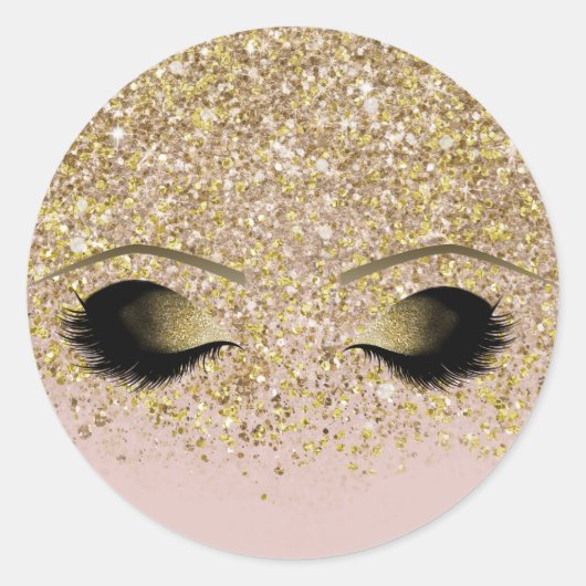 Pink & Gold Glitzer Moderne Gold Makeup Eyelashes Runder Aufkleber (Vorderseite)