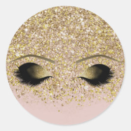 Pink & Gold Glitzer Moderne Gold Makeup Eyelashes Runder Aufkleber