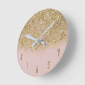Pink & Gold Glitzer Moderne, trendige Glam Chic Runde Wanduhr (Winkel)