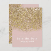 Pink & Gold Glitzer Modernes Glam Save the Date Ankündigungspostkarte (Vorne/Hinten)