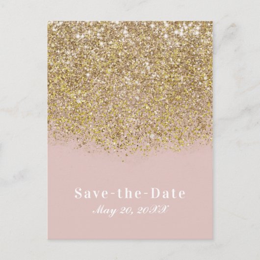 Pink & Gold Glitzer Modernes Glam Save the Date Ankündigungspostkarte (Vorderseite)