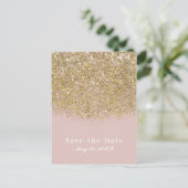 Pink & Gold Glitzer Modernes Glam Save the Date Ankündigungspostkarte (Stehend Vorderseite)