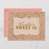 Pink & Gold Glitzer Party individuelle Einladung (Vorne/Hinten)