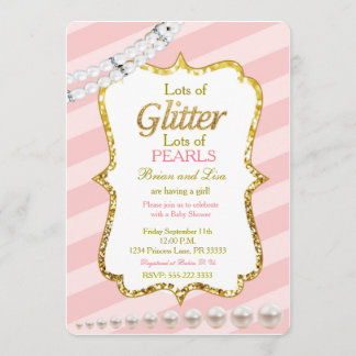 Pink & gold Glitzer & Pearls Baby Shooter lädt ein Einladung