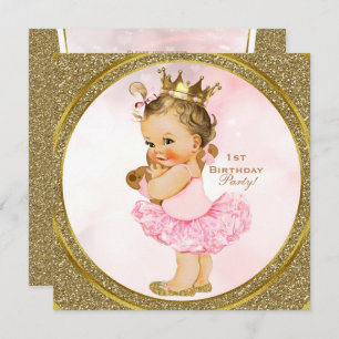 Pink Gold Glitzer Princess Vintag Baby Girl Party Einladung