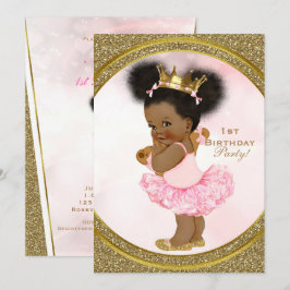 Pink Gold Glitzer Princess Vintag Baby Girl Party Einladung
