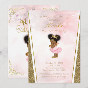 Pink Gold Glitzer Princess Vintag Black Baby Girl Einladung
