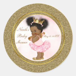 Pink Gold Glitzer Princess Vintag Black Baby Girl Runder Aufkleber
