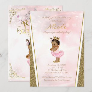 Pink Gold Glitzer Princess Vintag Tan Baby Girl Einladung