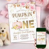 Pink Gold Glitzer Pumpkin Floral Girl 1. Geburtsta Einladung