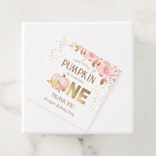 Pink Gold Glitzer Pumpkin Floral Girl 1. Geburtsta Geschenkanhänger (Beispiel)