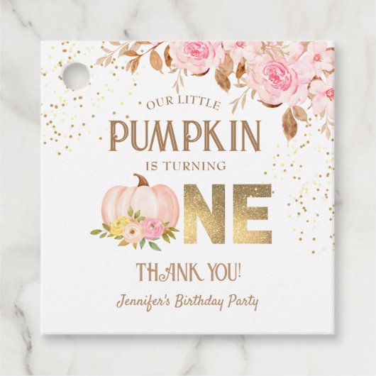 Pink Gold Glitzer Pumpkin Floral Girl 1. Geburtsta Geschenkanhänger (Vorderseite)