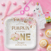 Pink Gold Glitzer Pumpkin Floral Girl 1. Geburtsta Pappteller (Party)