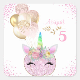 Pink Gold Glitzer Pumpkin Unicorn Girls Geburtstag Quadratischer Aufkleber