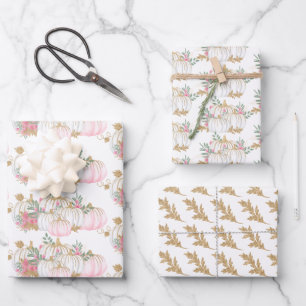 Pink Gold Glitzer Pumpkins Geschenkpapier Set