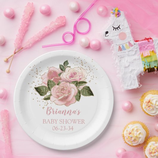 Pink Gold Glitzer Rose Kinderdusche Pappteller (Party)