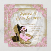 Pink Gold Glitzer Shoe Pearl Bridal Baby Showdusch Einladung (Vorne/Hinten)