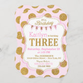 Pink Gold Glitzer Sparkle Dritter Geburtstag Einla Einladung (Vorne/Hinten)