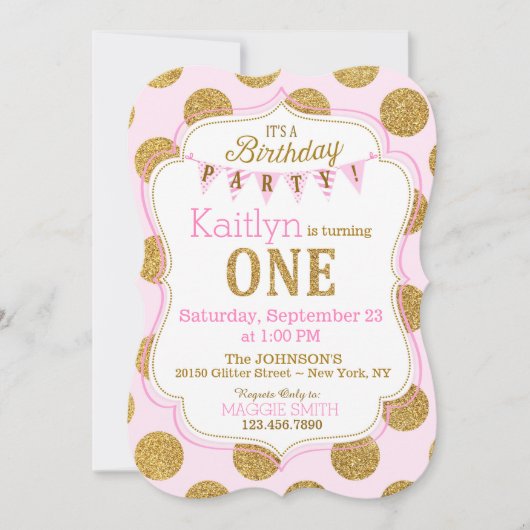 Pink Gold Glitzer Sparkle Einladung zum Geburtstag (Vorderseite)