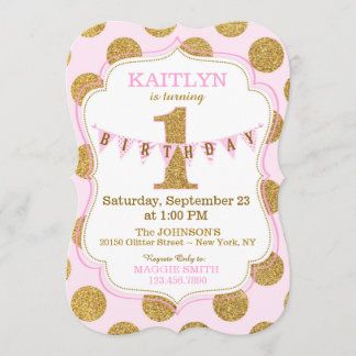 Pink Gold Glitzer Sparkle Erstgeburtstag Einladung