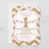 Pink Gold Glitzer Sparkle Erstgeburtstag Einladung (Vorderseite)