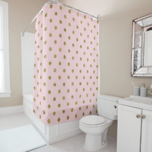 Pink & Gold Glitzer Sparkle Polka Dots Minimal Duschvorhang