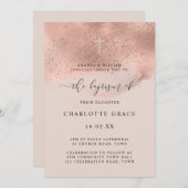 Pink Gold Glitzer Sparkle Script Taufe Einladung (Vorne/Hinten)