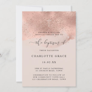 Pink Gold Glitzer Sparkle Script Taufe Einladung