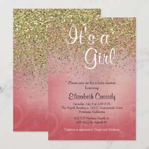 Pink & Gold Glitzer Sprinkle Kinderdusche laden ei Einladung