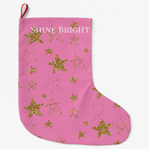 Pink Gold Glitzer Stars Großer Weihnachtsstrumpf