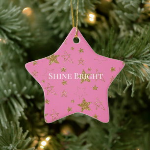 Pink Gold Glitzer Stars Keramik Ornament