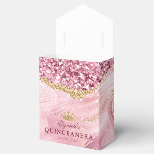 Pink Gold Glitzer Tiara Agate 15. Quinceañera Geschenkschachtel (Geöffnet)