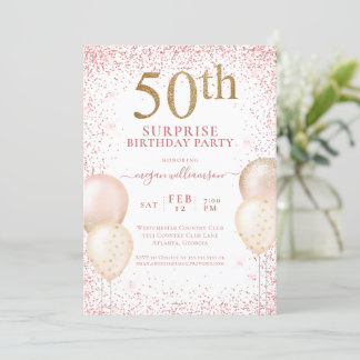 Pink Gold Glitzer Überraschung 50. Geburtstag Einladung