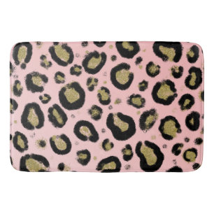 Pink Gold Glitzer und Black Leopard Cheetah Print Badematte