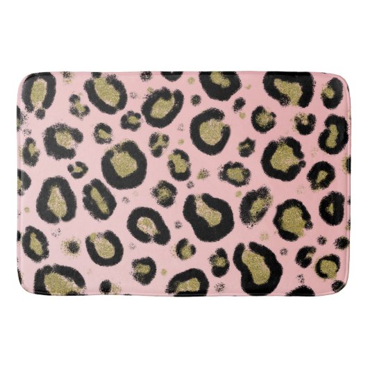 Pink Gold Glitzer und Black Leopard Cheetah Print Badematte (Vorderseite)